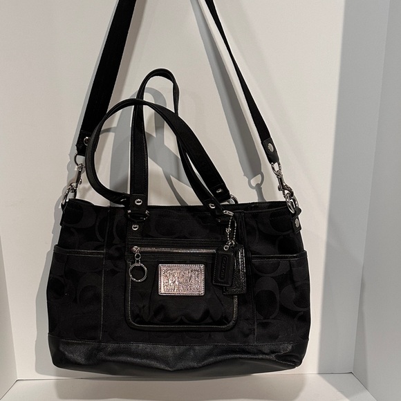 Vintage Coach Poppy 14364 Signature Sateen Book Tote - Y2K Black & Silver